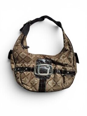 Vintage Y2K Guess Half Moon Hobo Bag Monogram Croc Embossed Brown Tan